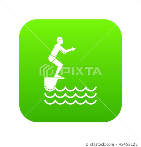 Man standing on springboard icon digital green Man standing on springboard icon digital green 45458128