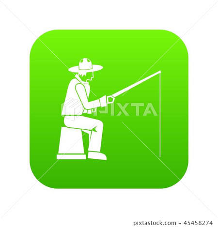 Fisherman with a fishing rod icon digital green Fisherman with a fishing rod icon digital green 45458274