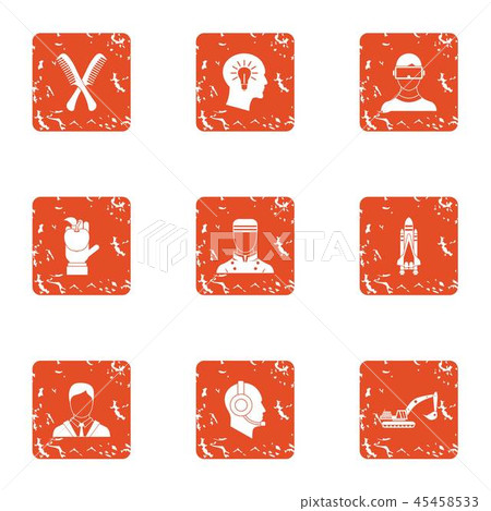 Employee of the month icons set, grunge style 45458533
