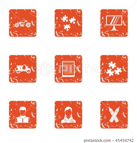 Puzzle icons set, grunge style Puzzle icons set, grunge style 45458742
