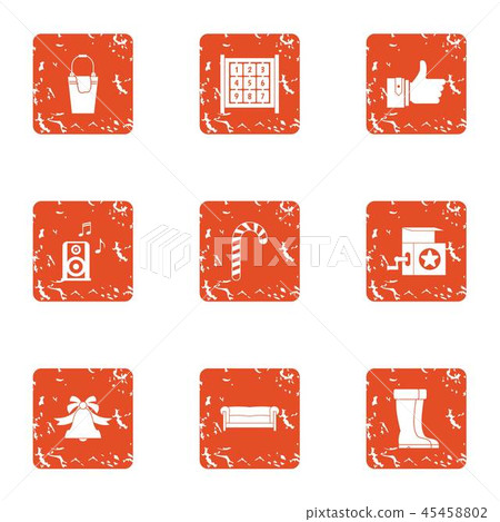 Winter bauble icons set, grunge style Winter bauble icons set, grunge style 45458802