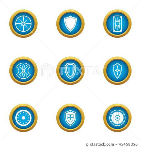 Protection buckler icons set, flat style 45459056