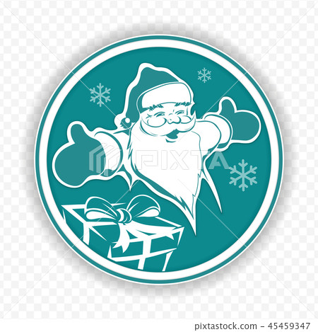 Christmas round silhouette sign of a good Santa Claus with arms spread and box 45459347