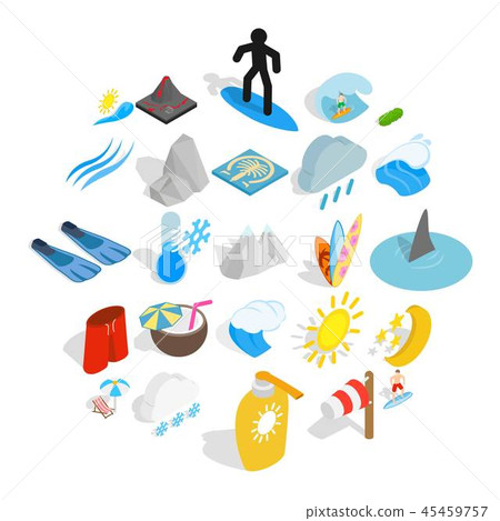 Green island icons set, isometric style 45459757