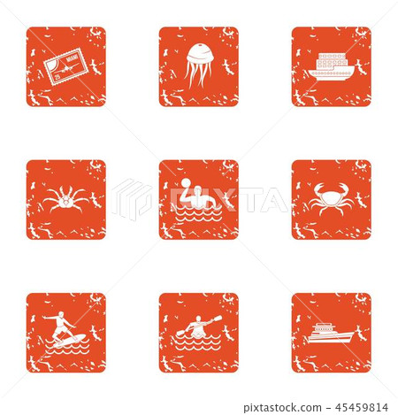 River hike icons set, grunge style 45459814