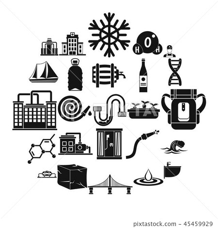 Water supply icons set, simple style Water supply icons set, simple style 45459929