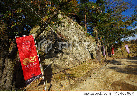 敦賀城堡廢墟和國旗 45463067