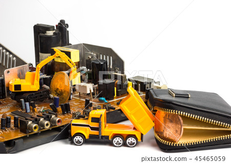 Backhoe dig bitcoin on mainboard put in the truck. 45465059