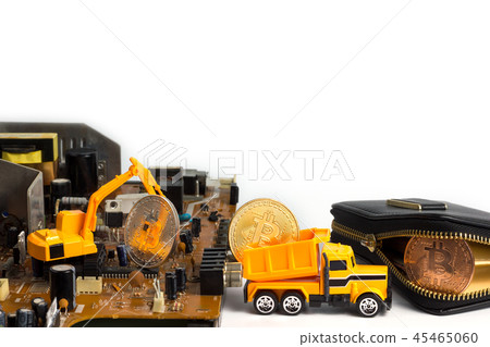 Backhoe dig bitcoin on mainboard put in the truck. 45465060