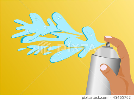 Hand hold a spray bottle to Get rid of paper cut. 45465762