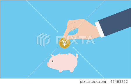 Illustration of a hand holding a piggy bank and money 45465832