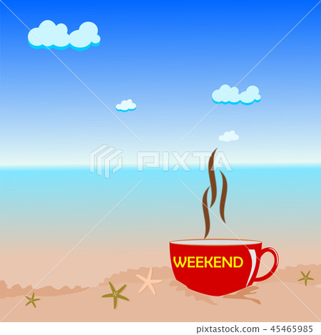 Red cup of coffee on beach, weekend concept. 45465985