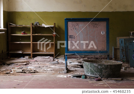 Abandoned kindergarten in destroyed village 45468235