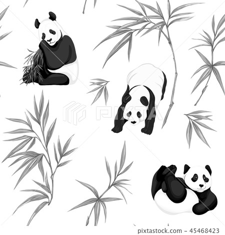 Seamless pattern, background with pandas, bamboo 45468423