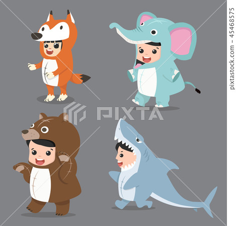 Set of cartoon kid characters in Animals costumes 45468575