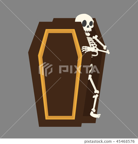 skeleton wake up in coffin Vector flat style 45468576