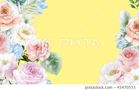 優雅的水彩粉色玫瑰花和牡丹花花卉 45470555