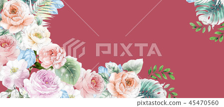 優雅的水彩粉色玫瑰花和牡丹花花卉 優雅的水彩粉色玫瑰花和牡丹花花卉 45470560