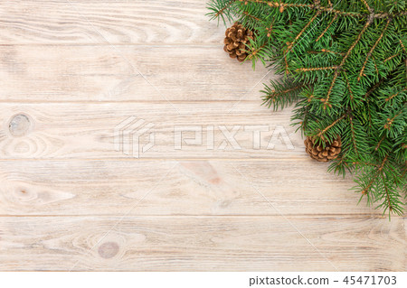 Christmas gray wooden background with fir tree 45471703