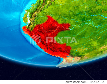 Satellite view of Peru in red 45472134