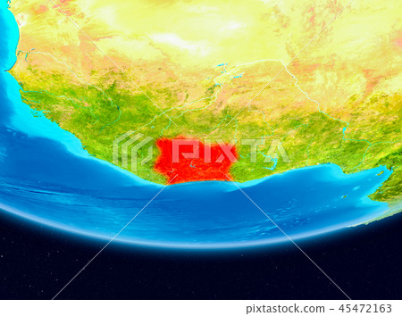 Satellite view of Ivory Coast in red Satellite view of Ivory Coast in red 45472163