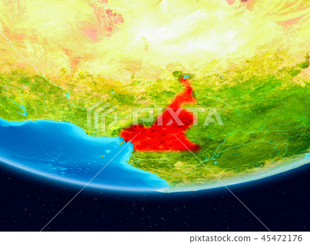 Satellite view of Cameroon in red 45472176