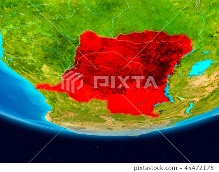 Satellite view of Democratic Rep of Congo in red 45472178