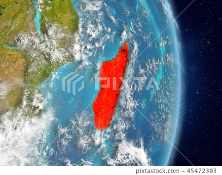 Orbit view of Madagascar in red 45472393