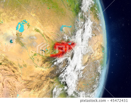 Orbit view of Kyrgyzstan in red Orbit view of Kyrgyzstan in red 45472431