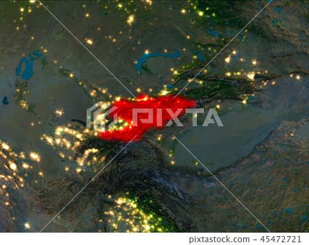 Kyrgyzstan in red at night 45472721
