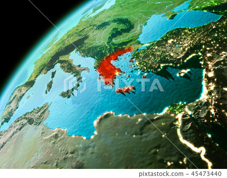 Greece from space in evening Greece from space in evening 45473440