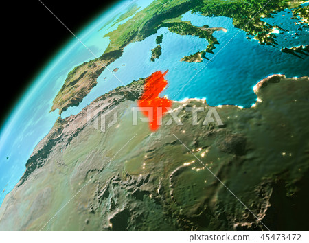 Tunisia from space in evening 45473472