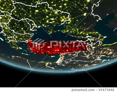 Turkey on Earth from space at night 45473848