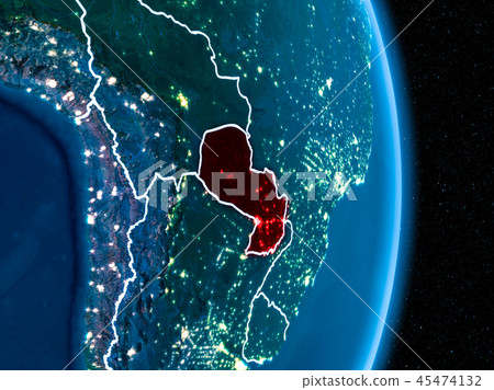 Paraguay in red at night Paraguay in red at night 45474132