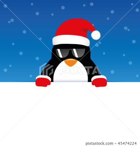 happy cute penguin with sunglasses on blue snowy background 45474224