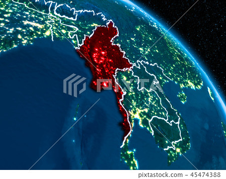 Satellite View Of Myanmar At Night Stock Illustration