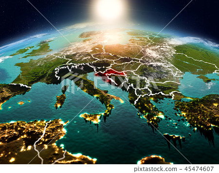 Croatia in sunrise from orbit Croatia in sunrise from orbit 45474607