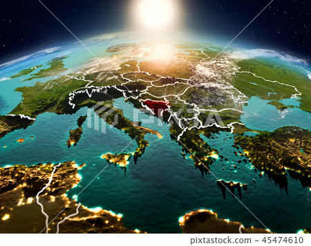 Bosnia and Herzegovina in sunrise from orbit 45474610