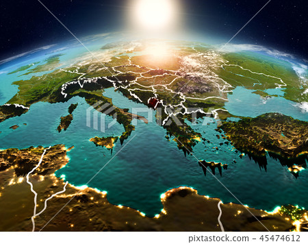 Montenegro in sunrise from orbit 45474612