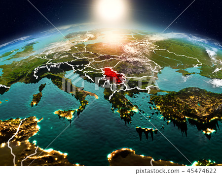 Serbia in sunrise from orbit 45474622