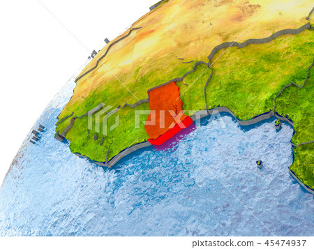 Map of Ghana in red on globe Map of Ghana in red on globe 45474937