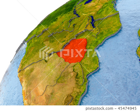Map of Zimbabwe in red on globe Map of Zimbabwe in red on globe 45474945