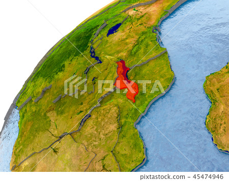 Map of Malawi in red on globe Map of Malawi in red on globe 45474946