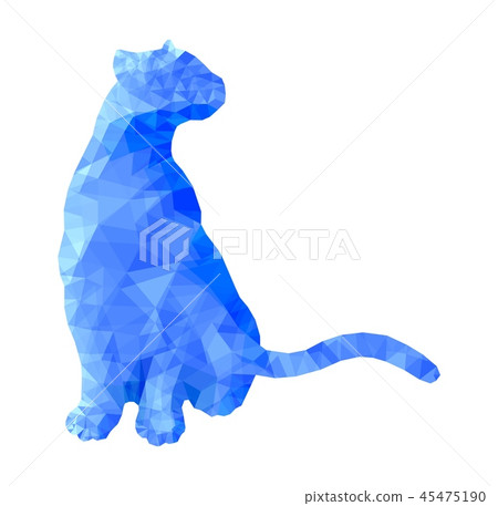 Poly animal cat sitting in blue polygonal abstract vector illustration 45475190