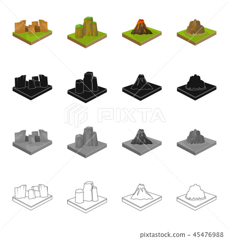 Mountain, hill, plain, and other web icon in cartoon style. Ecology, relief, mount icons in set 45476988