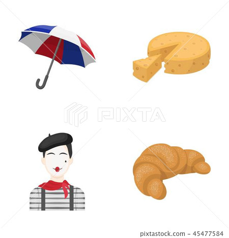 Umbrella, traditional, cheese, mime .France country set collection icons in cartoon style vector 45477584