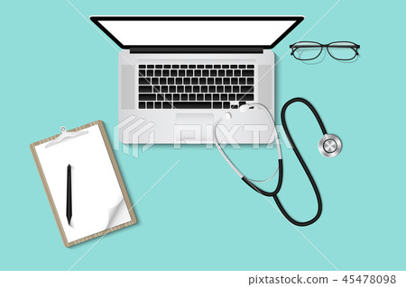 Doctors table desktop with personal equipment Doctors table desktop with personal equipment 45478098