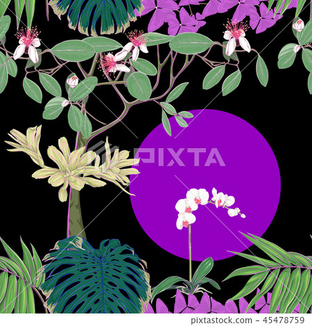 Seamless pattern, background. with tropical plants 45478759
