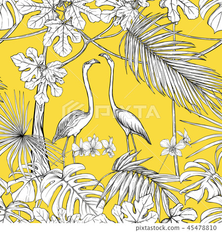 Seamless pattern, background. with tropical plants 45478810