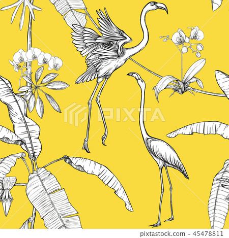 Seamless pattern, background. with tropical plants 45478811
